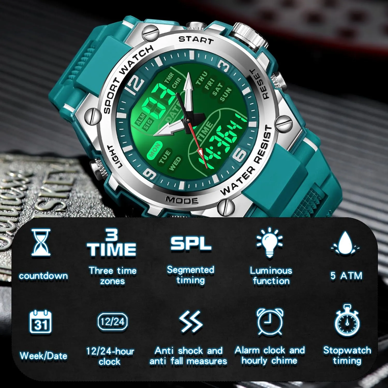 Big Face Analog Relojes para Hombres findtime Men's pregnant Digital Watch Sports Waterproof Watches Military Stopwatch Alarm Mens Wristwatch for Running Swimming Watch 