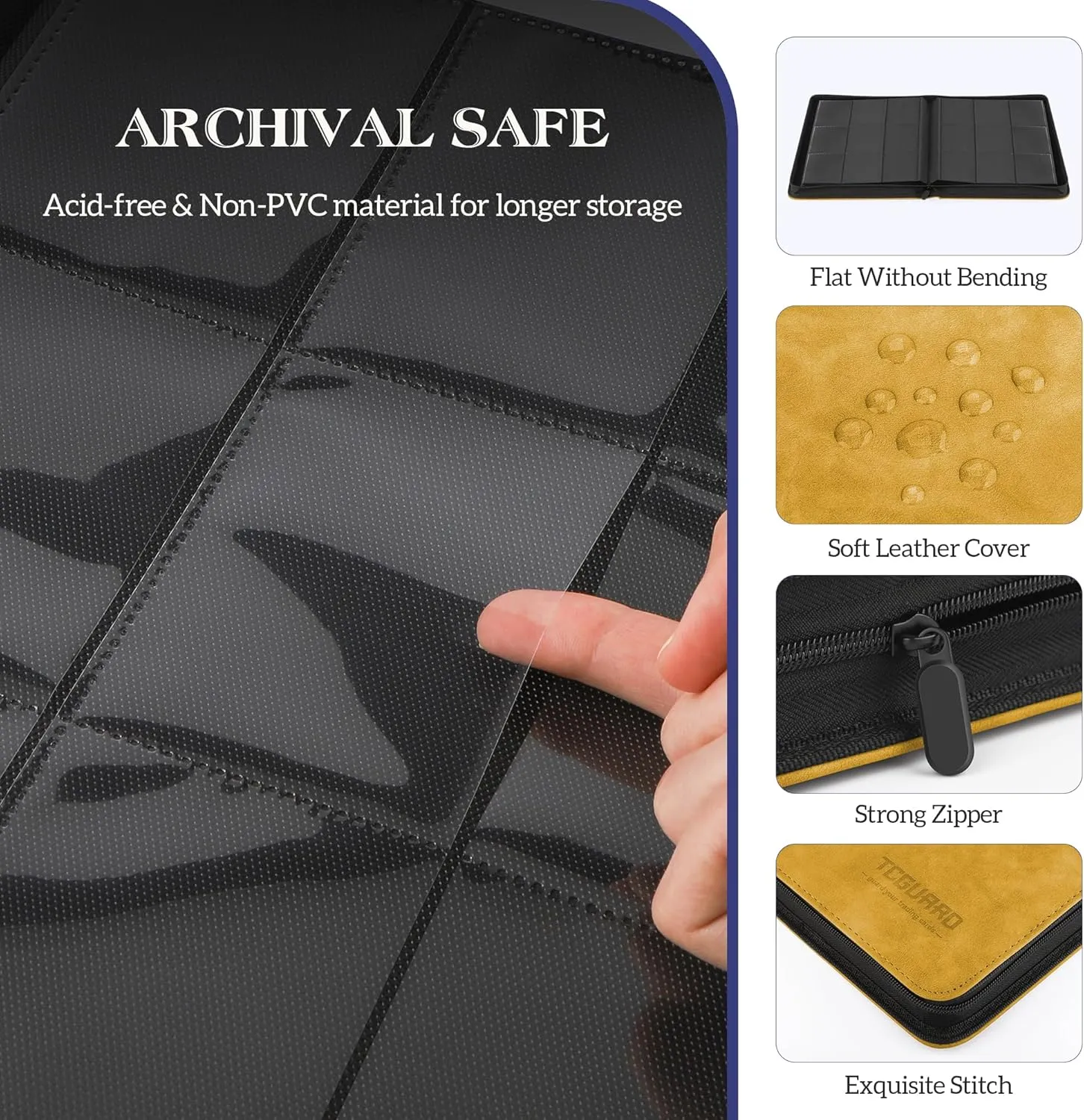 Binder, 9 Pockets PU Card Collection Binder, Zipper Card Album Hold Up to 540 polish diagram perspective wearer virtuosity display Cards, Binder for Sports Card, MTG, TCG Yugioh Card (Yellow) Trading Card 