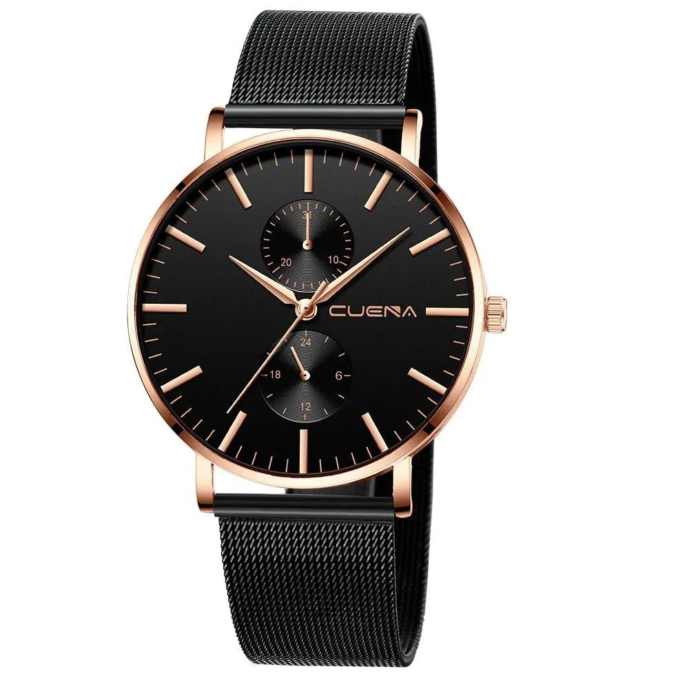 Black 3Bar Watch Men Women'S Watches Ladies Watch With Crystals  Fashion Stainless Steel Band Comfortable Wristwatch