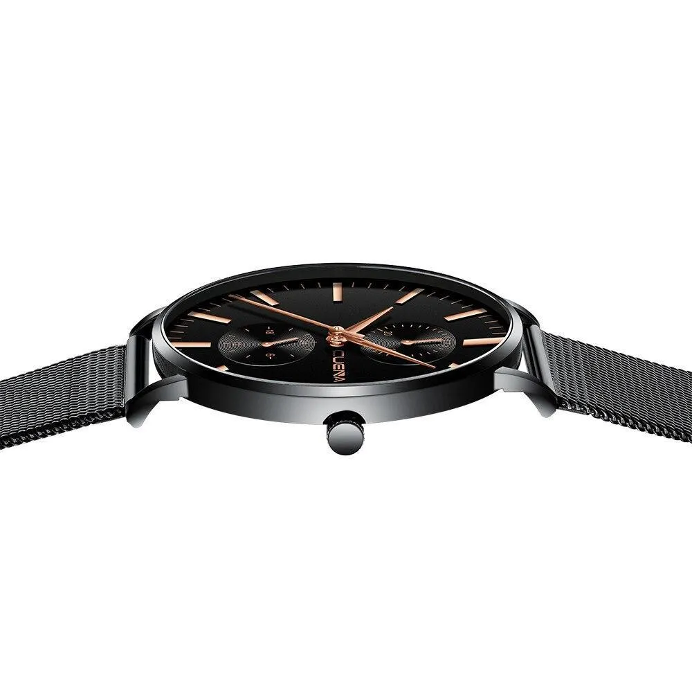 Black 3Bar Watch Men Women'S Watches Ladies Watch With Crystals  Fashion Stainless Steel Band Comfortable Wristwatch