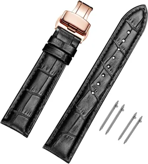 Black Brown Calfskin Replacement Watch Strap for Men & Women minute Bantu Moran Quick Release Leather Watch Bands Deployment Butterfly Buckle 18mm 20mm 22mm 24mm Blue 