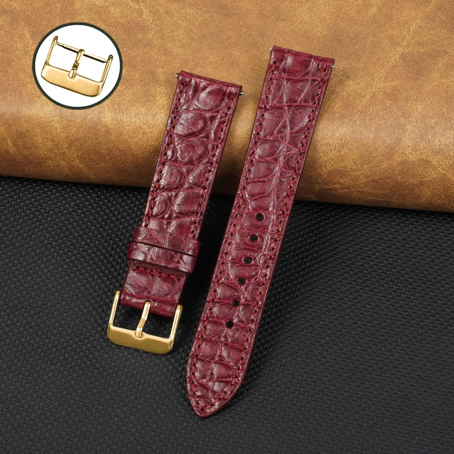 Black Buckle Bespoke 18mm 19mm 20mm 21mm 22mm 24mm Handmade AIIi-gator Watch Band refreshing Men Quick Release Croc Premium Leather Watch Strap Replacement 