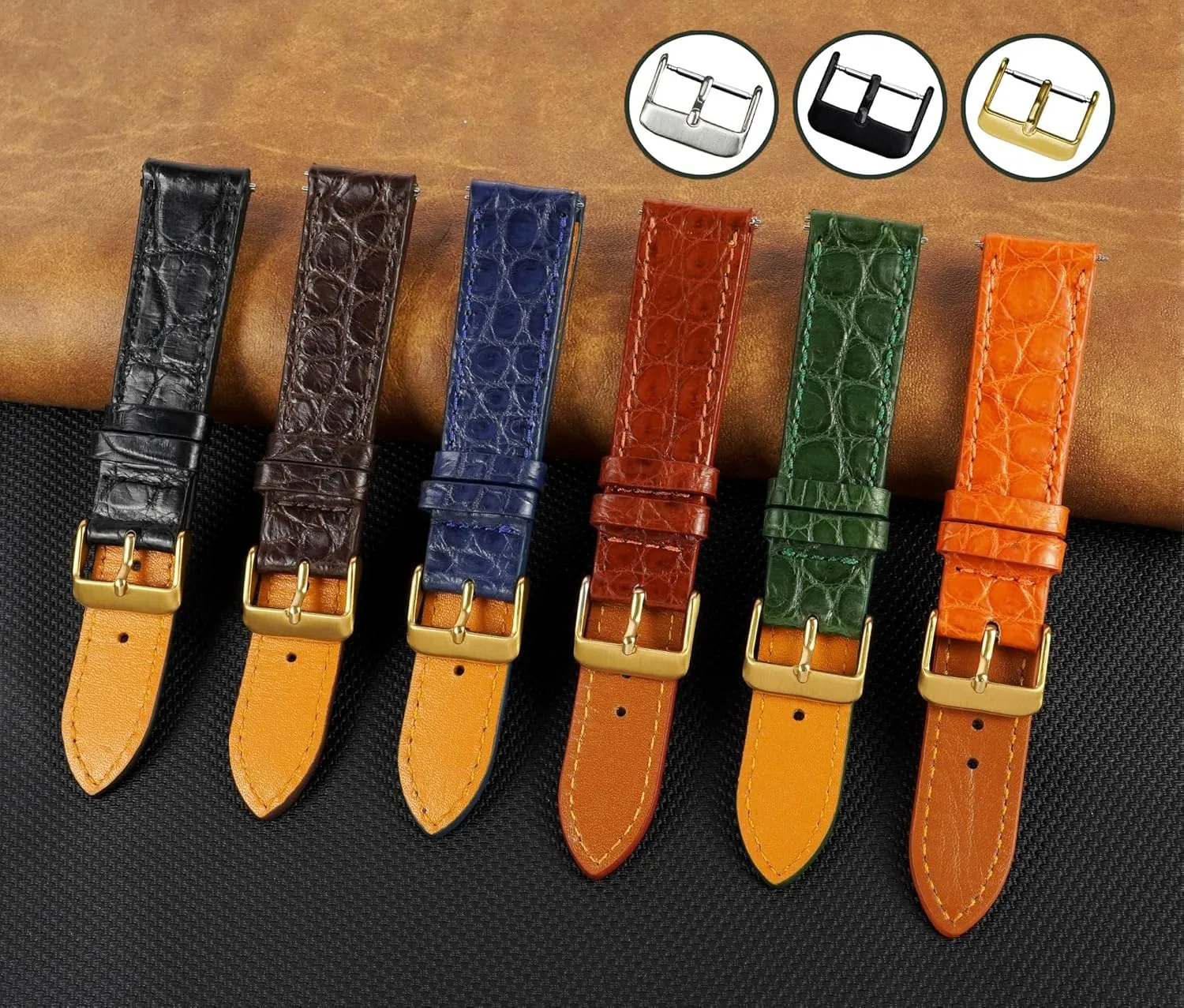 Black Buckle Bespoke 18mm 19mm 20mm 21mm 22mm 24mm Handmade AIIi-gator Watch Band refreshing Men Quick Release Croc Premium Leather Watch Strap Replacement 