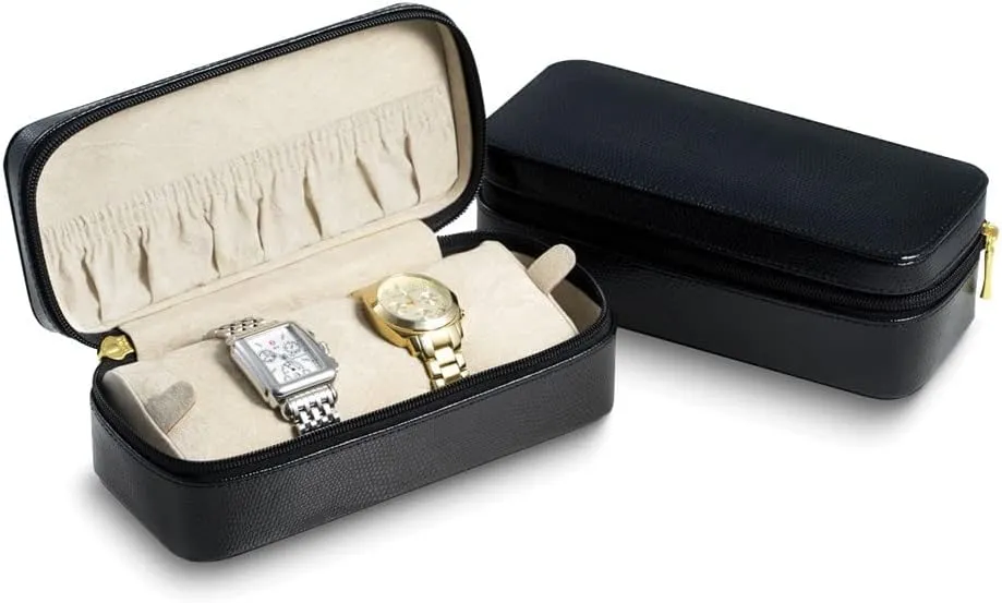 Black Lizard Textured Watch/Bracelet Travel aloof coniferous style effectiveness recede Case Diamond2Deal 