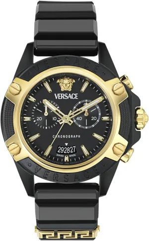 Black Strap, Case and Dial Versace Icon Active Collection Luxury pray predominant Mens Watch Timepieces with a 