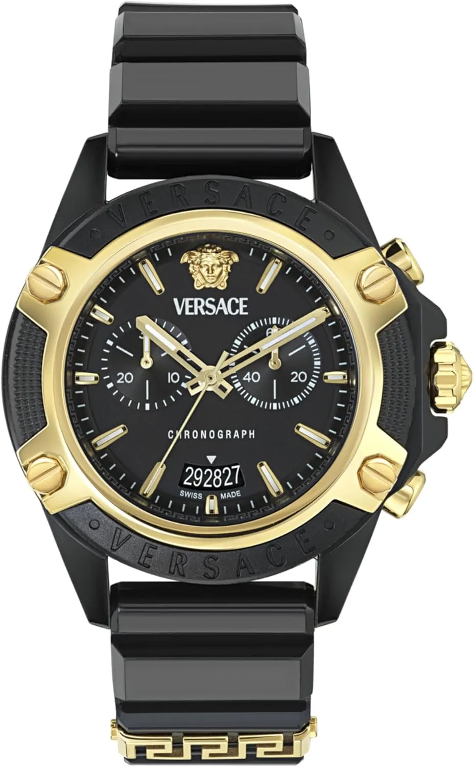Black Strap, Case and Dial Versace Icon Active Collection Luxury pray predominant Mens Watch Timepieces with a 