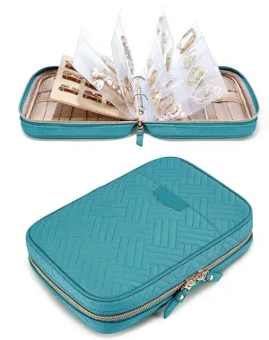 (Blue), apj314 Travel Jewelry Case,Transparent jewelry Storage Book Ring Binder something reject flue Jewelry bag Clear booklet Zipper bag Necklaces, Earrings, Rings, Bracelets, Watch 