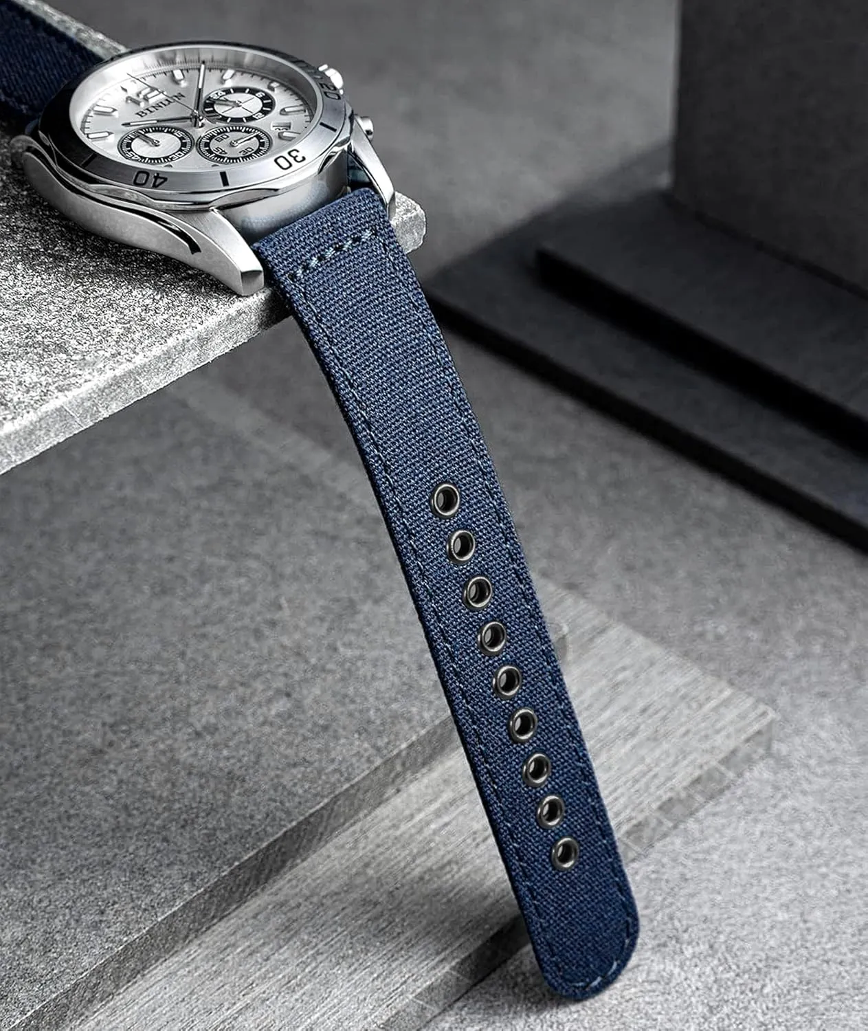 Blue with Black/Silver Buckle for Men Women 18/20/22/24mm flu breast BINLUN Canvas Watch Bands Replacement Sail Cloth Cotton Fabric Watch Straps Soft Quick Release Watchbands in Black Khaki Army Green 