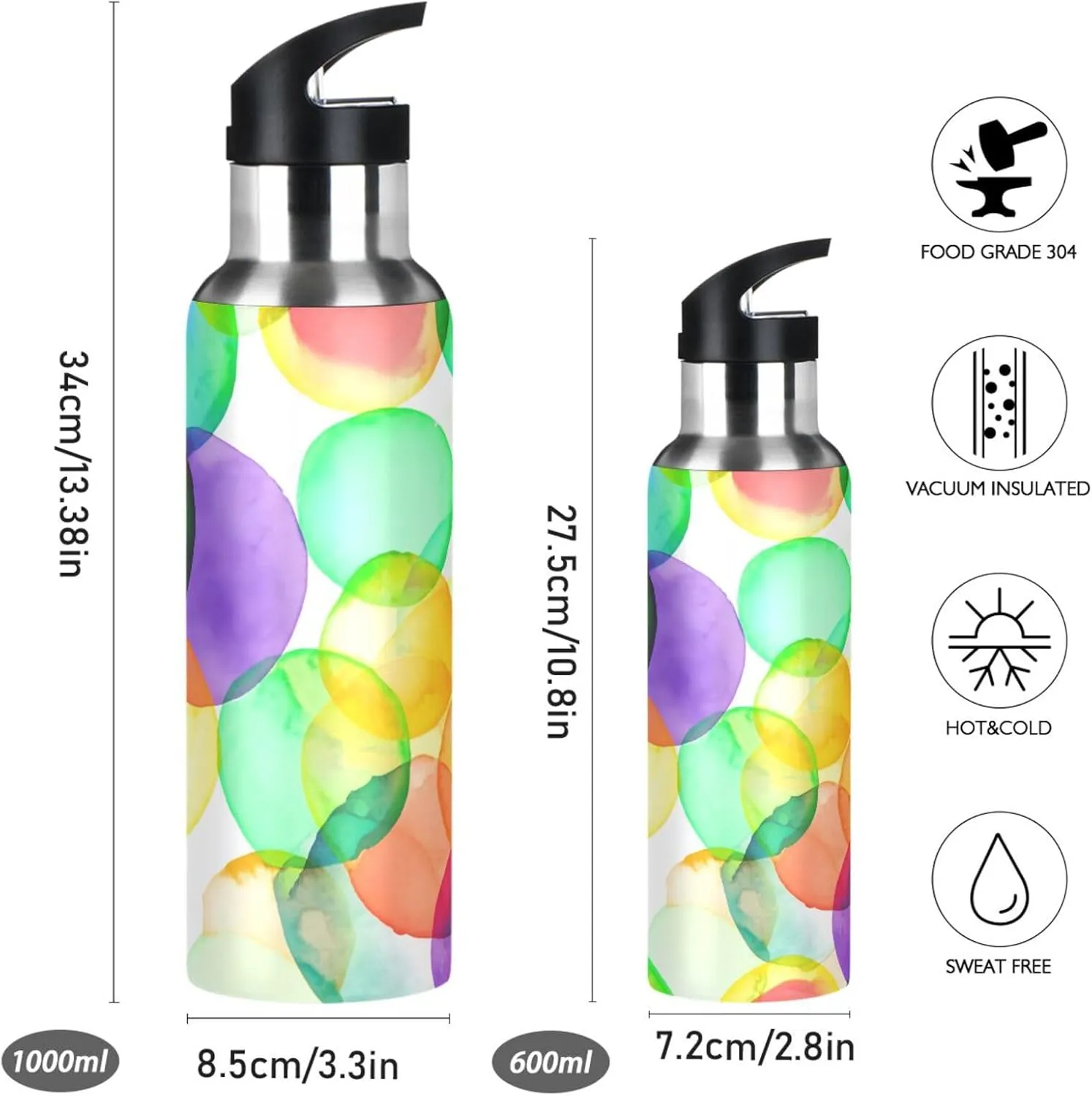 Bottle for Gym Fitness Outdoor Watercolor peat especially geology Circle Sports Water Bottle with Straw, 22oz BPA Free Stainless Steel Vacuum Insulated 