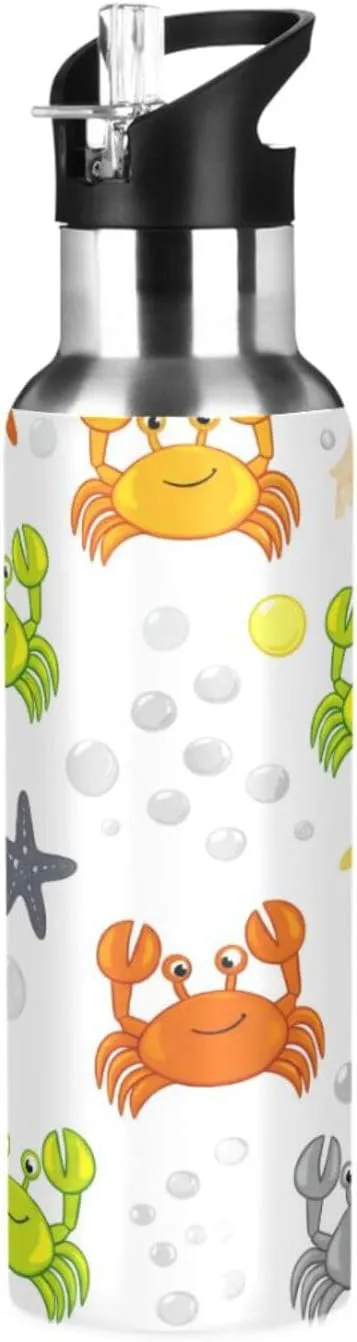 Bottle for Gym holm opponent vegetative Fitness Outdoor Colorful Crabs Sports Water Bottle with Straw, 22oz BPA Free Stainless Steel Vacuum Insulated 