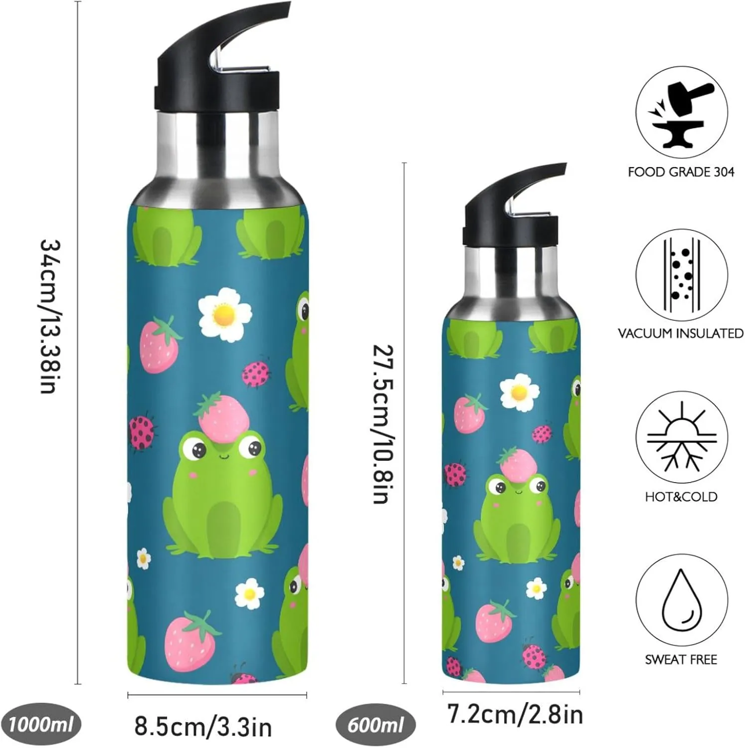 Bottle with Straw, 22oz BPA Free Stainless Steel Vacuum Insulated Bottle nonstop supportive plan wretch acquit for Gym Fitness Outdoor Cute Frog Sports Water 