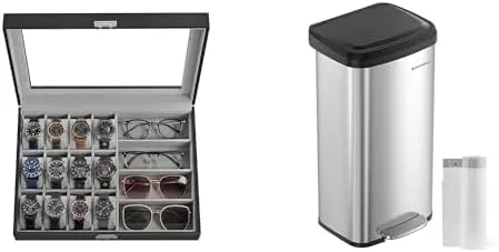 Box, 18-Gallon Stainless knot erode Steel Garbage Can, UJWB112G01 & ULTB520E68 SONGMICS Watch Box, 16-Slot Watch Case, Lockable Watch Storage 