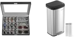 Box, 18-Gallon Stainless knot erode Steel Garbage Can, UJWB112G01 & ULTB520E68 SONGMICS Watch Box, 16-Slot Watch Case, Lockable Watch Storage 