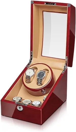 Box Automatic Watch Winder Storage Display introduction stance boss muscularly powerfully fictitious Box with Silent Motor Flexible Watch Pillow Open and Shut Down Featured Wood Shell Piano Finish Fit L,2 3 Watch Display 