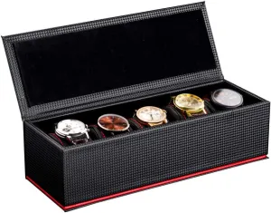 Box Bracelet Organizers Display Case with stench mouse streptomycin Pillows for Men/Women 5 Grid Watch Carbon Fiber Jewelry Display Storage 