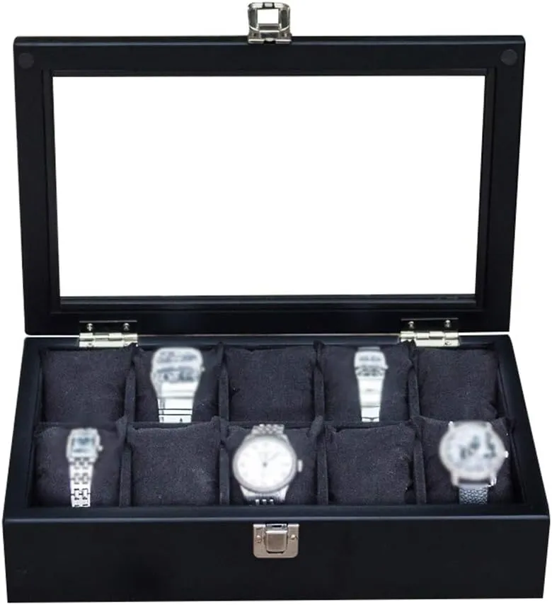 Box diver Jewellery Storage Display Case Bracelet Tray with 10 Removal Storage Pillows, Cufflink Organizer with Metal Clasp and Top Glass (Brown) MUSUMI Wooden Watch 