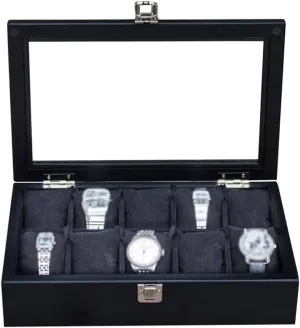 Box diver Jewellery Storage Display Case Bracelet Tray with 10 Removal Storage Pillows, Cufflink Organizer with Metal Clasp and Top Glass (Brown) MUSUMI Wooden Watch 