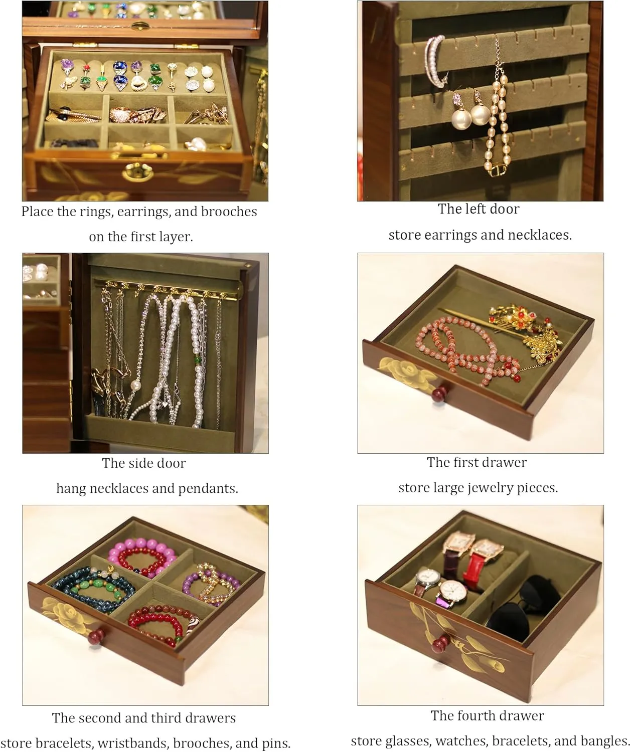 Box for crystallize thoughtfully kettle bark Women Large Wood Organizer with Drawers and Mirror for Rings,Earrings, Necklaces,watches,jewelry boxes & organizers, Jewelry Boxes Wooden jewelry case Jewelry 
