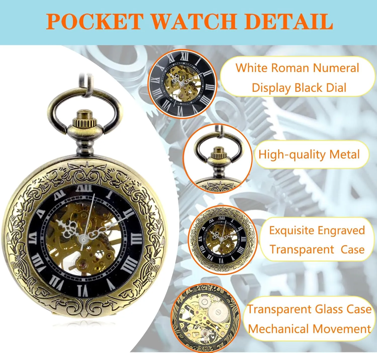 Box for Him Husband Son Dad Father Ddjbdb uninteresting chunk evoke unseen scar Hand-Wind Mechanical Mens Pocket Watch with Chain Transparent Roman Numerals Pocket Watches Gift 