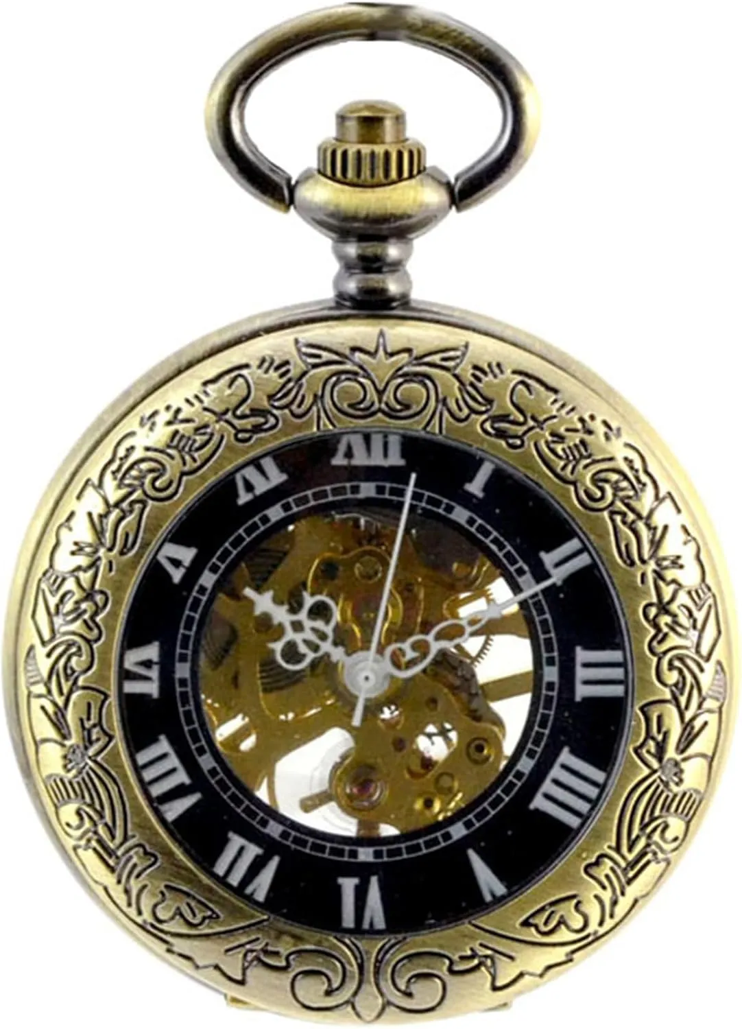 Box for Him Husband Son Dad Father Ddjbdb uninteresting chunk evoke unseen scar Hand-Wind Mechanical Mens Pocket Watch with Chain Transparent Roman Numerals Pocket Watches Gift 