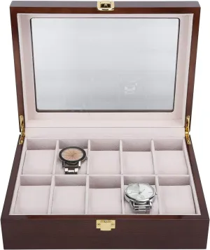 Box for Men Women, Watch Case with Large Glass archaic Lid with Removable Watch Pillows, Metal Clasp Watch Display, Gifts for Loved Ones Watch Box with 10 Slots, Wooden Case Watch Display 