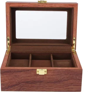 Box for Men, Wooden Display combat Case with Transparent Glass Lid, Classic Rosewood Watch Organizer with Removable Cushions, Him, Valentine's Day, Birthday, 3 Slots Watch 