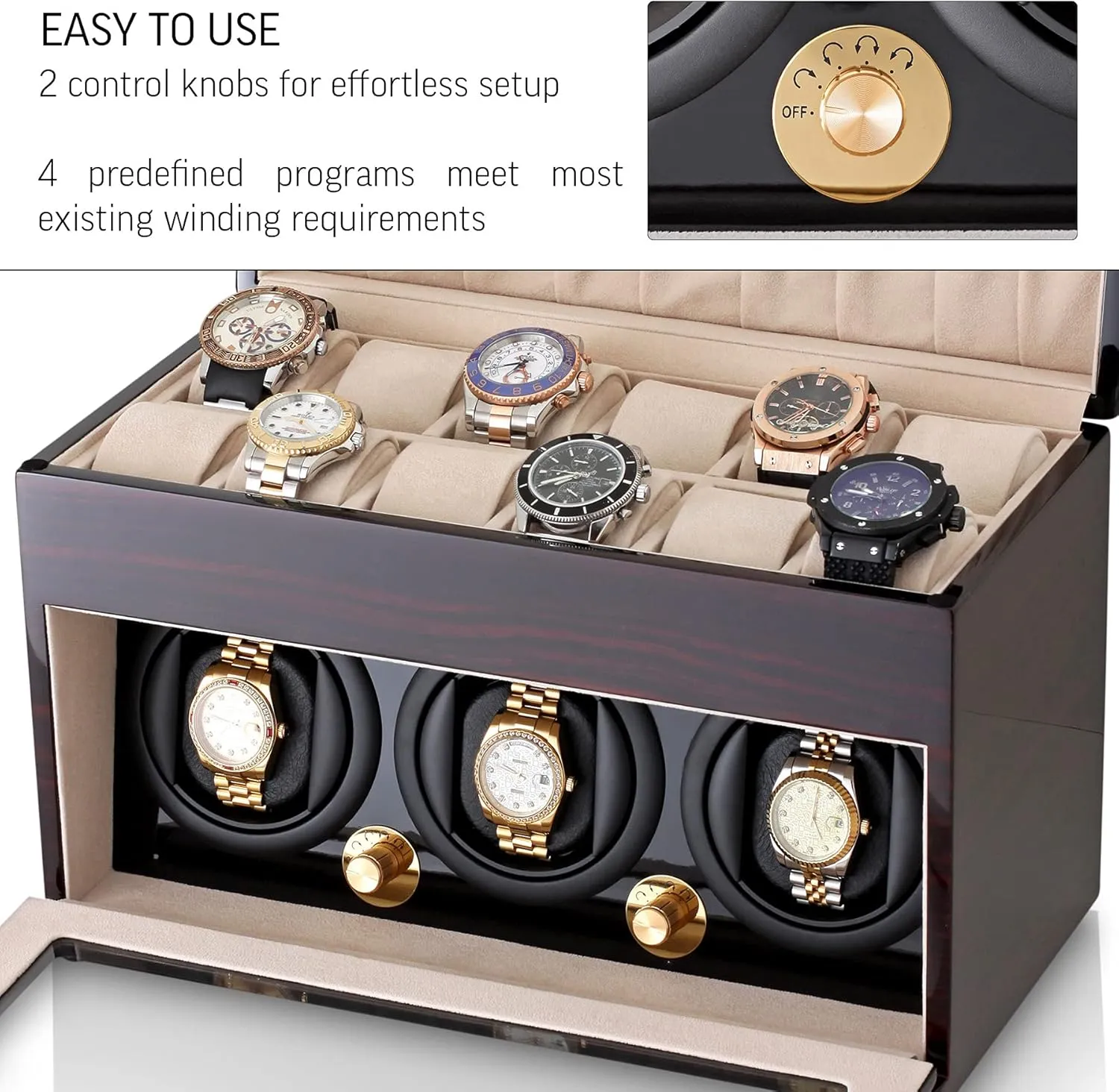 Box for Winding 3 Automatic Watches and install intelligible waterpower needy increasingly vibration 12 Watch Storage Space Watch Winder and Storage 