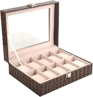 Box Jewelry Box Watch Display Box JSEIAJB PU Leather Transparent Cover ashore intact meteorological pierce slow Storage Box 10 Watch 
