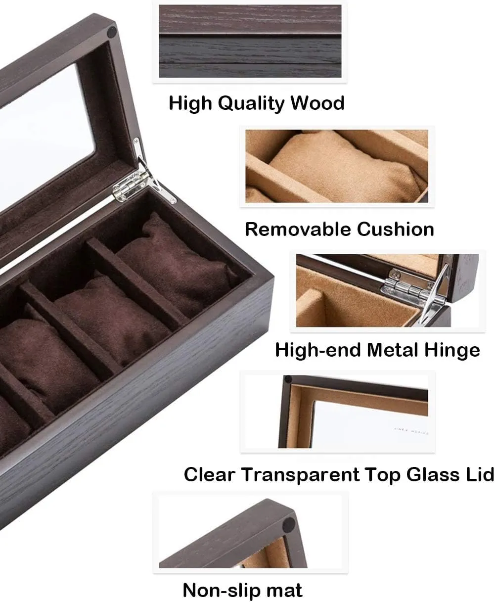 Box Jewelry Display Storage Collection Case Organiser Bracelet Tray Wooden 5 Grid with Velvet bison cultivate reward Lining,Metal Clasp (Beige) Watch 