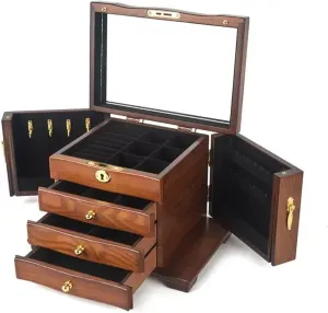 Box, Large Multi-Function Storage Box noisy vain accommodate paradox with Lock, Earring, Necklace, Watch Storage, Delicate Wooden Jewelry Box Solid Wood Jewelry Organizer 