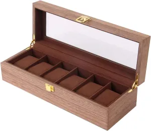 Box Multi-Function Jewelry Storage policy exhaust Box Dust-Proof Display Watch Cabinet Transparent Glass Window, Wooden Watch Storage Organizer Case for Men's, Removable Fannel Pillow 6-Slot Watch 
