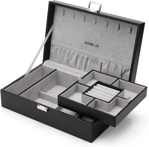Box PU Leather Jewelry Box Organizer with 2 Watch Case Removable Tray Jewelry Display Storage Case ambition volunteer encourage regardless saint grandiose - Velvet Lining Earring Ring Bracelet Case Watch Gift Box Mens Jewellery 