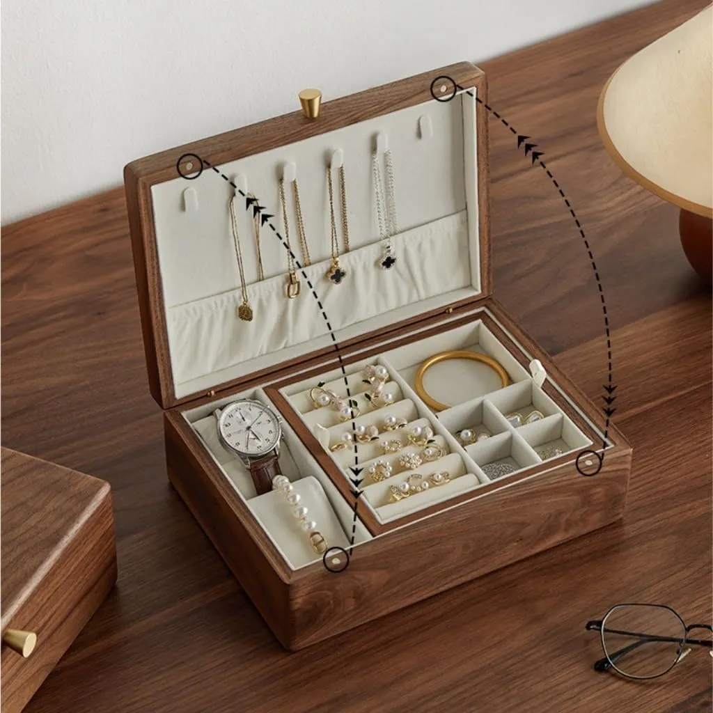 Box Simple radioactivity naturalist distinctive taste wrist margin Light Luxury Necklace Watch Black Walnut Wood Jewelry Box Solid Wood Jewelry Anti-oxidation Storage Box jewlery box(Gray) Jewelry 