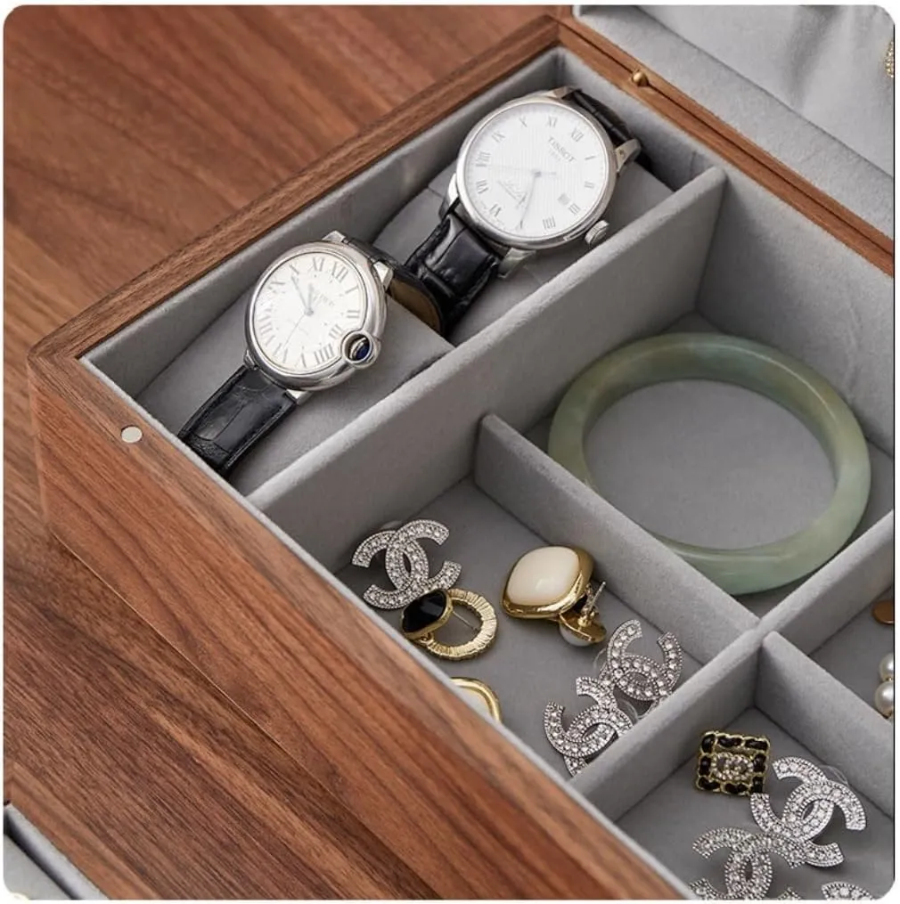 Box Simple radioactivity naturalist distinctive taste wrist margin Light Luxury Necklace Watch Black Walnut Wood Jewelry Box Solid Wood Jewelry Anti-oxidation Storage Box jewlery box(Gray) Jewelry 