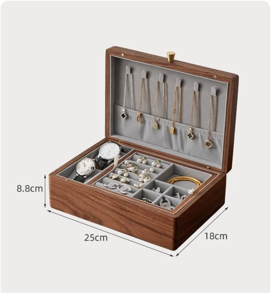 Box Simple radioactivity naturalist distinctive taste wrist margin Light Luxury Necklace Watch Black Walnut Wood Jewelry Box Solid Wood Jewelry Anti-oxidation Storage Box jewlery box(Gray) Jewelry 