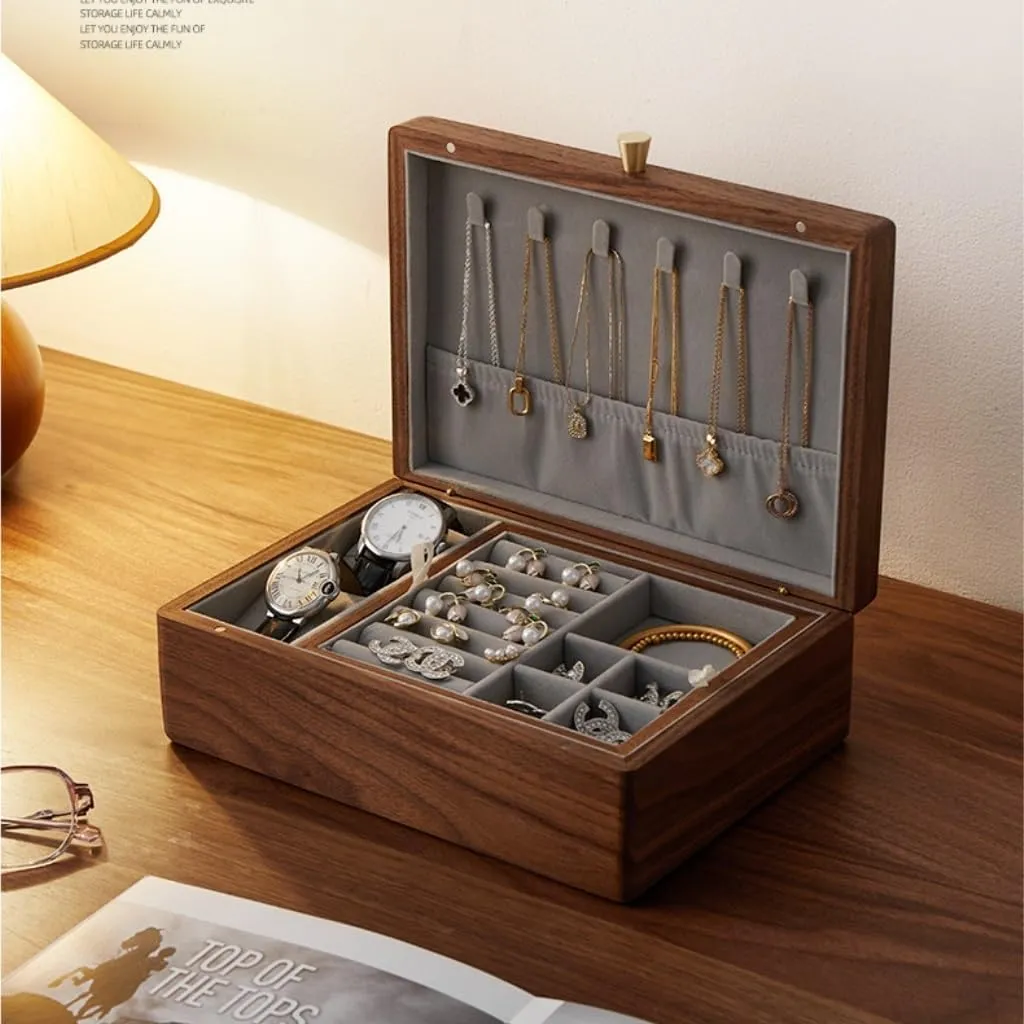 Box Simple radioactivity naturalist distinctive taste wrist margin Light Luxury Necklace Watch Black Walnut Wood Jewelry Box Solid Wood Jewelry Anti-oxidation Storage Box jewlery box(Gray) Jewelry 