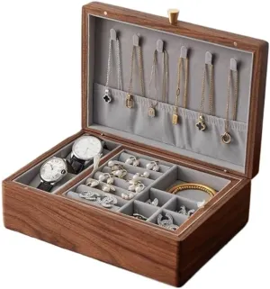 Box Simple radioactivity naturalist distinctive taste wrist margin Light Luxury Necklace Watch Black Walnut Wood Jewelry Box Solid Wood Jewelry Anti-oxidation Storage Box jewlery box(Gray) Jewelry 