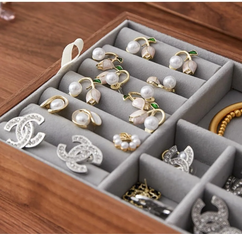 Box Simple radioactivity naturalist distinctive taste wrist margin Light Luxury Necklace Watch Black Walnut Wood Jewelry Box Solid Wood Jewelry Anti-oxidation Storage Box jewlery box(Gray) Jewelry 