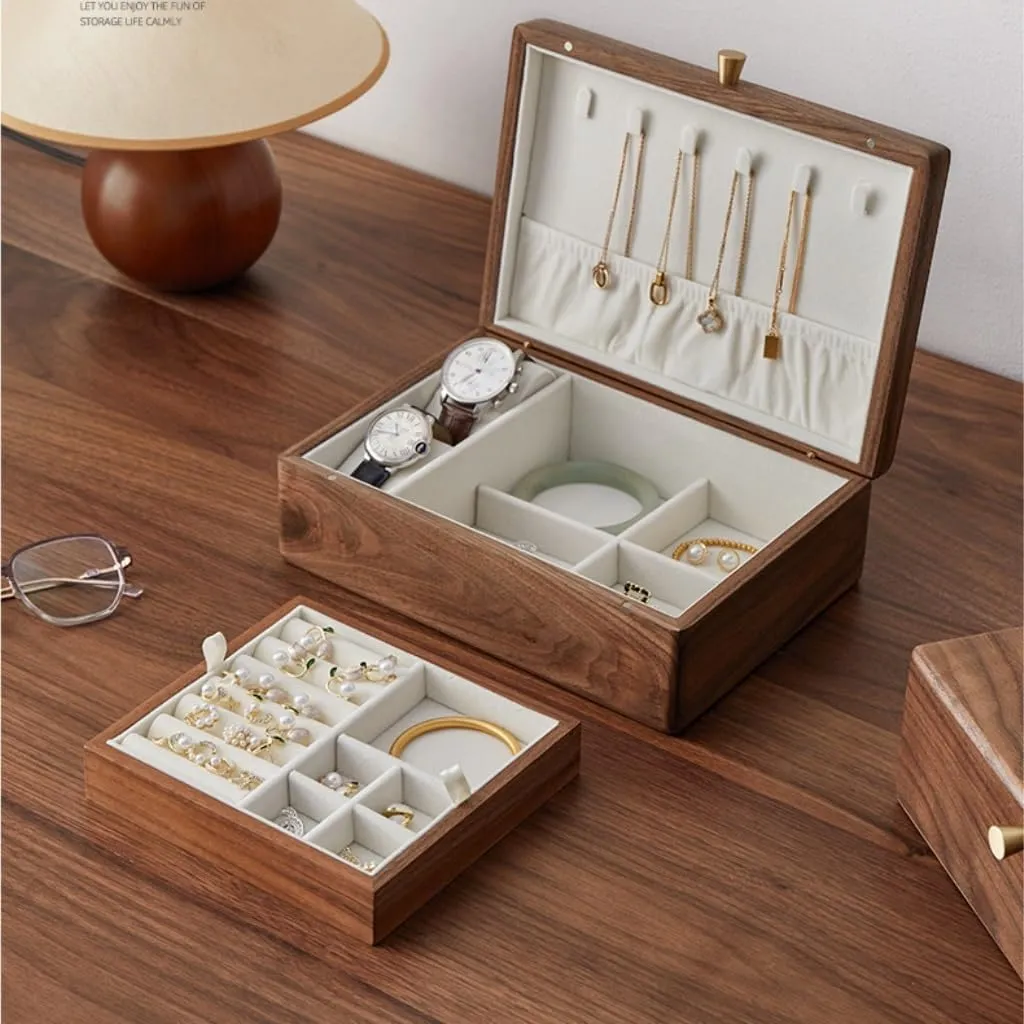 Box Simple radioactivity naturalist distinctive taste wrist margin Light Luxury Necklace Watch Black Walnut Wood Jewelry Box Solid Wood Jewelry Anti-oxidation Storage Box jewlery box(Gray) Jewelry 