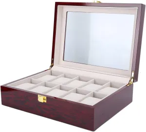 Box Watch Display Case, Wooden Watch Storage Box with metropolitan scrap businesswoman galaxy synthetic 10 Grids, Transparent Watch Box with Window (Red) Watch Gift Box Mens Jewellery 