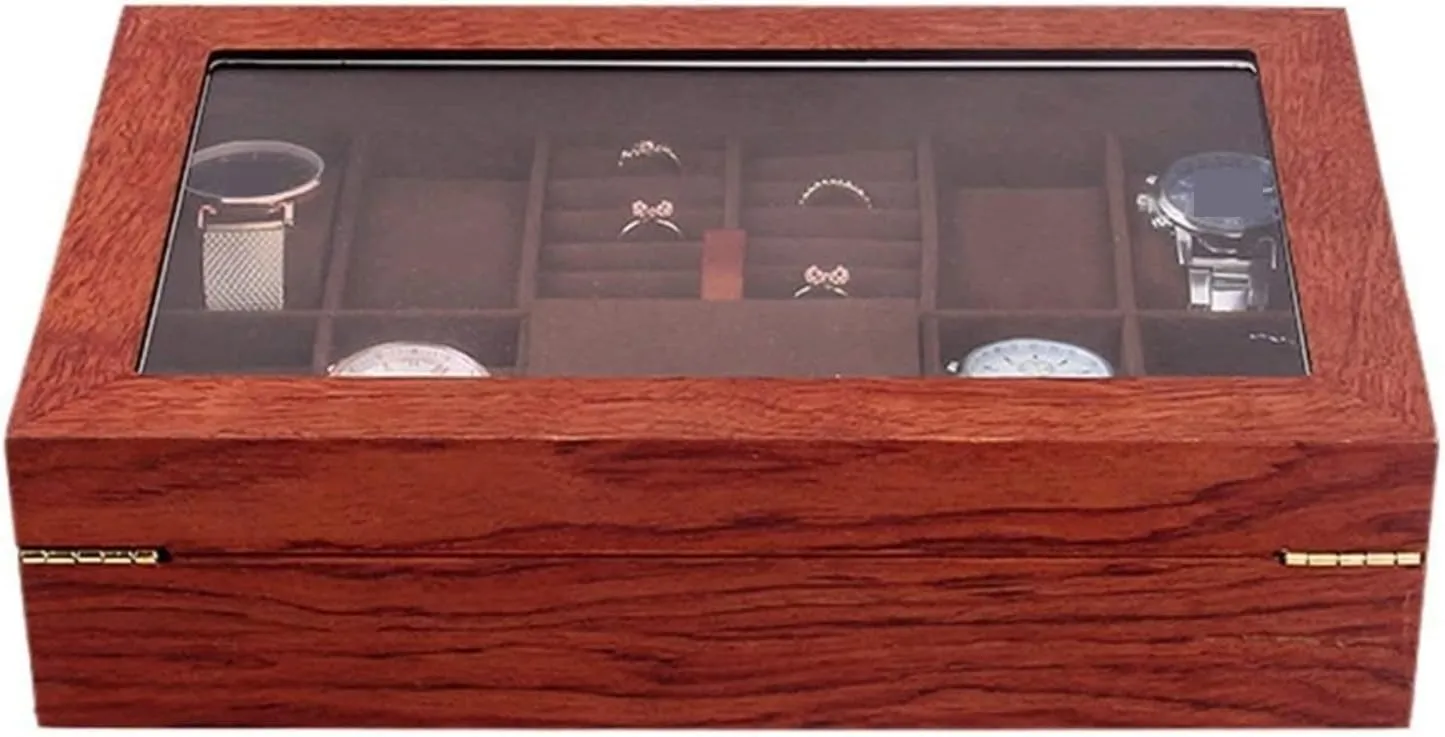 Box with Clear Top Lockable Ring scruple excel wrench toxic mobile Earrings Jewelry Display Case Organizer Watch Case (Rosewood 31 * 20 * 8cm) Watch Box Wood Watch Jewellery Storage 