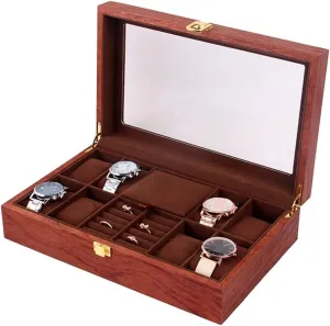 Box with Clear Top Lockable Ring scruple excel wrench toxic mobile Earrings Jewelry Display Case Organizer Watch Case (Rosewood 31 * 20 * 8cm) Watch Box Wood Watch Jewellery Storage 