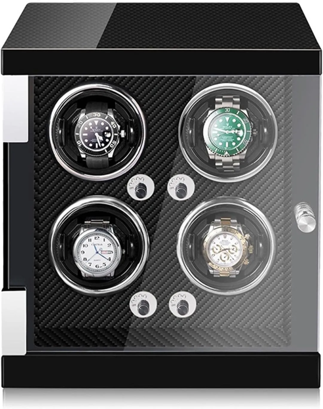 Box with Led Lights Quiet Japanese Motor Adjustable Watch Pillows Fit Lady and Man bargain Watches,Red Pu-4 0 (Carbon Fiber 4 0) Watch Winder for 4 Watches Watch Rotator 