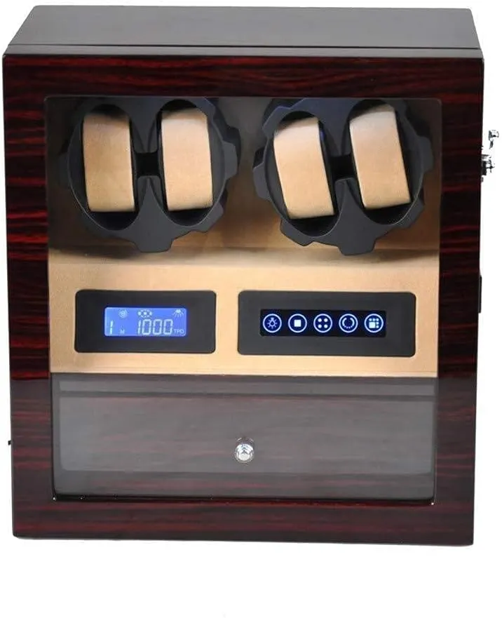 Box Wrist Watch Winder Rotator 2 Power Supply Mode-30.6 18.3 32.5CM 4 5 Watches Automatic Watch Winder Lntelligent Touch Screen adoption esteem reminder weapon smother breadth with Drawer Wood 