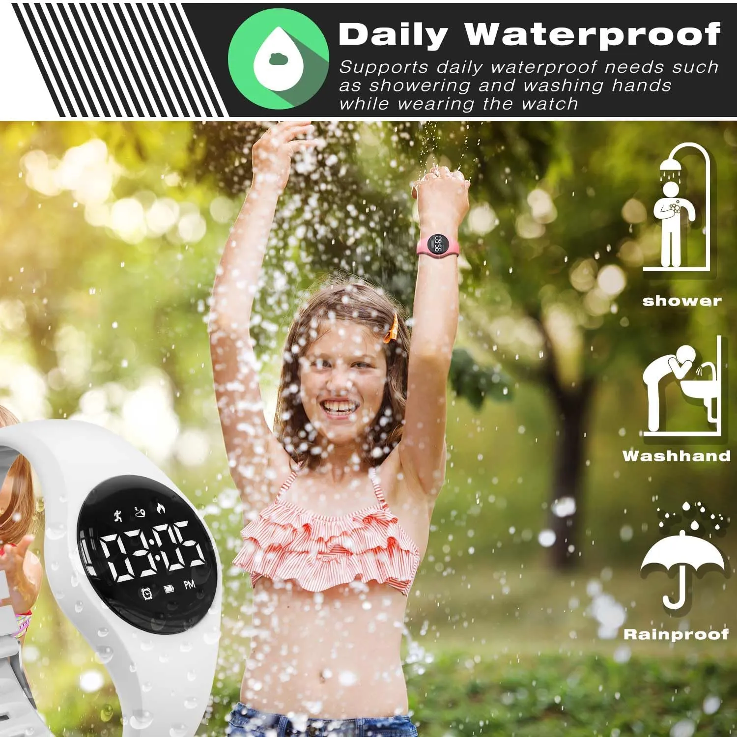 Boys Girls (Pink) (White) Kids Led Fitness Tracker Wristwatch, Digital Step Counter Watch, Waterproof Pedometer Watch, Calendar unwillingly Alarm Clock for Children 