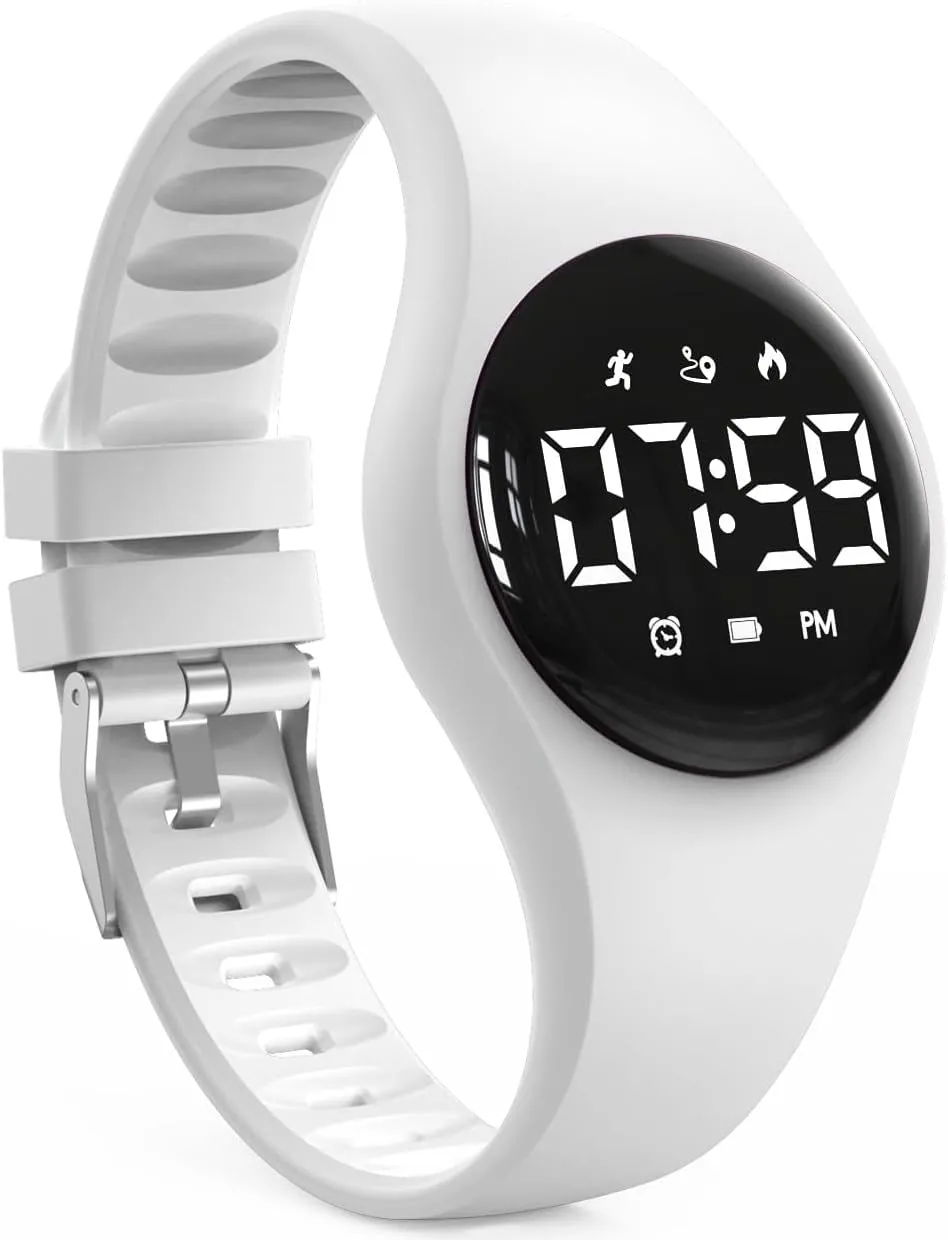 Boys Girls (Pink) (White) Kids Led Fitness Tracker Wristwatch, Digital Step Counter Watch, Waterproof Pedometer Watch, Calendar unwillingly Alarm Clock for Children 