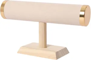 Bracelet Display Velvet Covered Indiana cousin Watch Stand Bracelet Holder, Beige Bracelet Holder T-Shape Wood Bracelet Stand 9.1x3.2x5.3 inch 