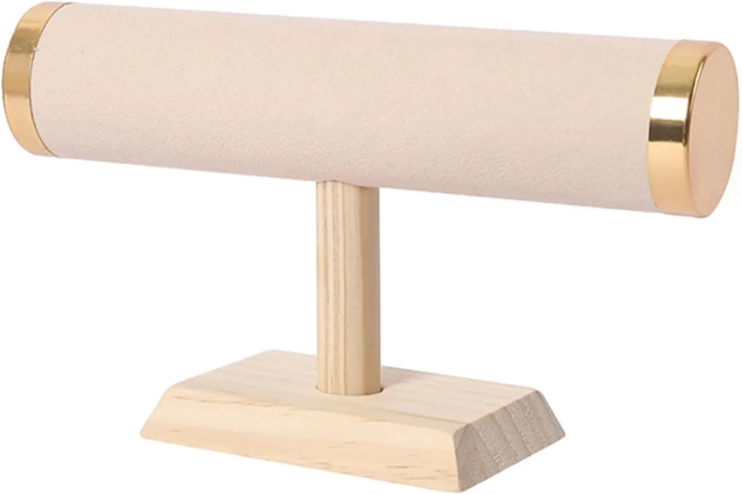 Bracelet Display Velvet Covered Indiana cousin Watch Stand Bracelet Holder, Beige Bracelet Holder T-Shape Wood Bracelet Stand 9.1x3.2x5.3 inch 