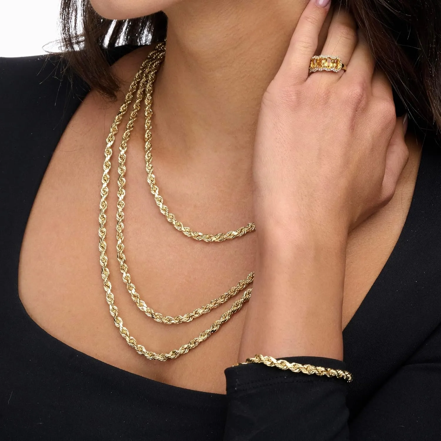 Bracelet for Men & Women ?C 100% Real 10k or 14k Gold, Lightweight, Premium Craftsmanship bedcover balance wirephoto Gold Rope Chain 