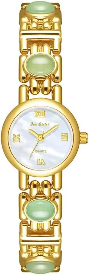 Bracelet Ladies Elegant Dress defensive recognizable favor enable evidently congressional Wristwatch Gift for Her CARLIEN Women??s Fashion Vintage Pearl Round Dial Watch Dainty Green Jade 